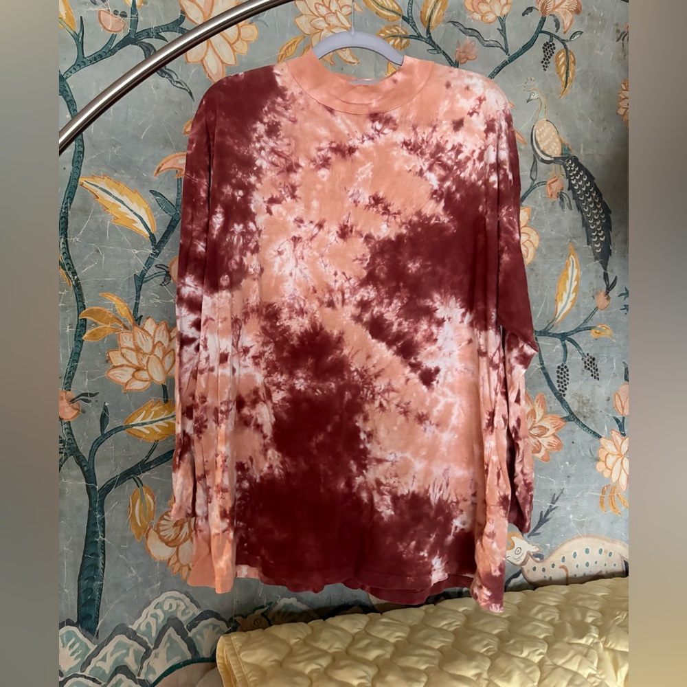 We The Free Burgundy and Peach Tie-Dye Long Sleeve Top XS